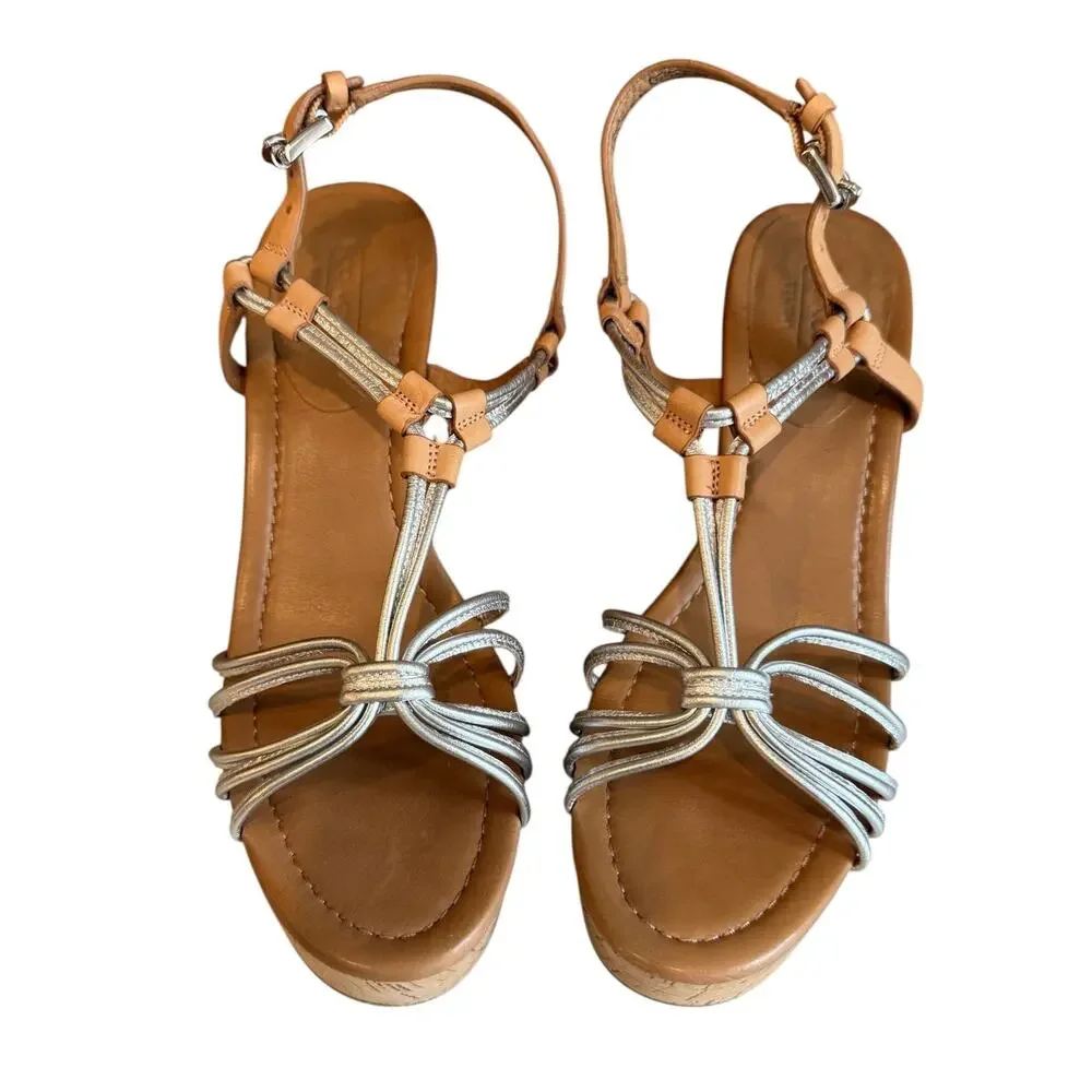 Coach Georgiana Metallic Silver Platform Cork Sandals 9